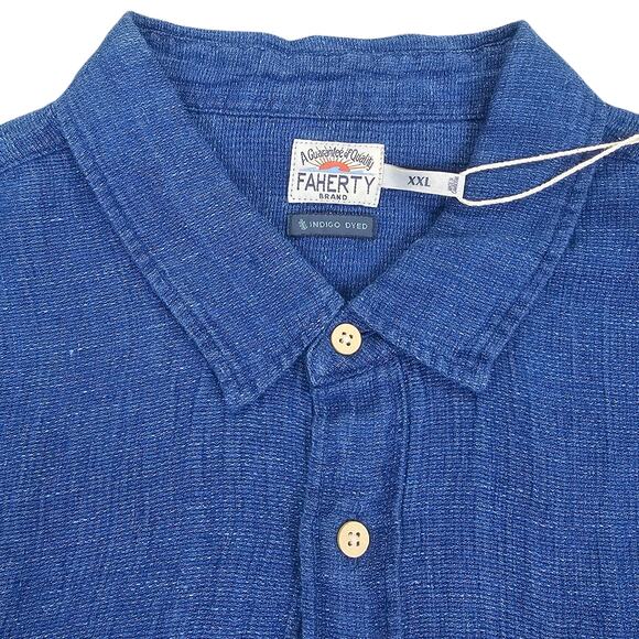 NWT Faherty Shirt Mens XXL Blue Linen Palma Short Sleeve Coastal Casual Nautical - Picture 5 of 11